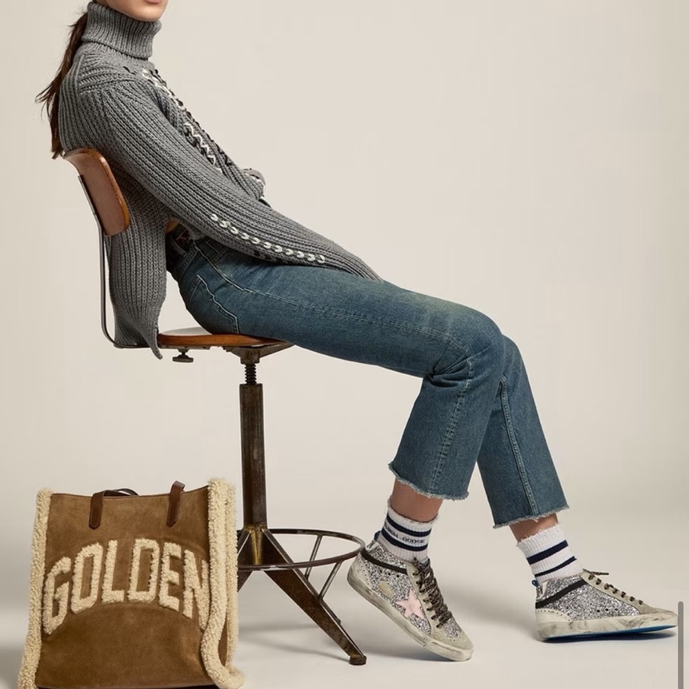 Golden Goose Mid-Star Glitter Sneakers with pink star